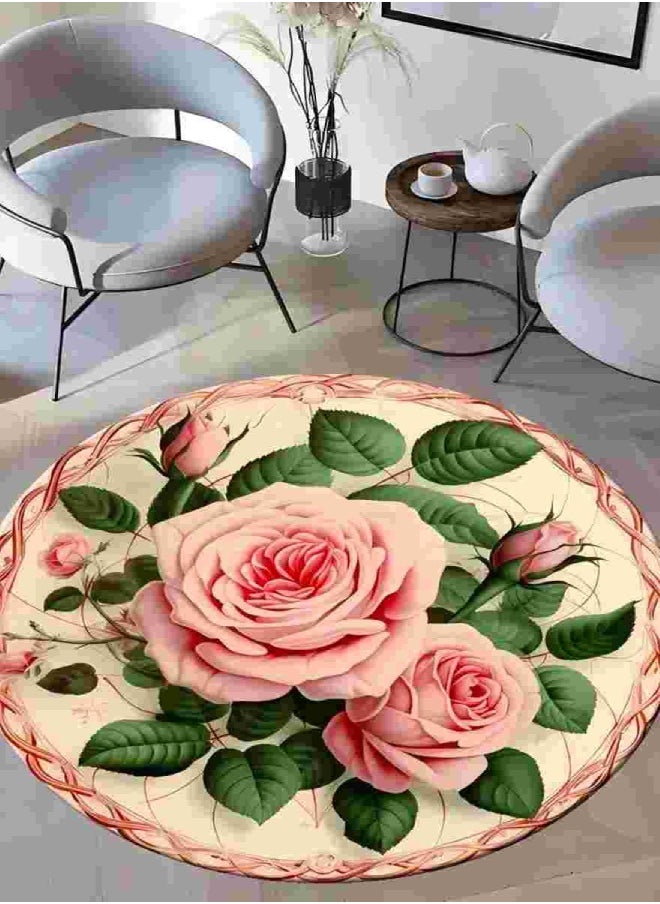 3D Flower Decorative Antiskid Round Mat Multicolour Red Flower 80*80cm