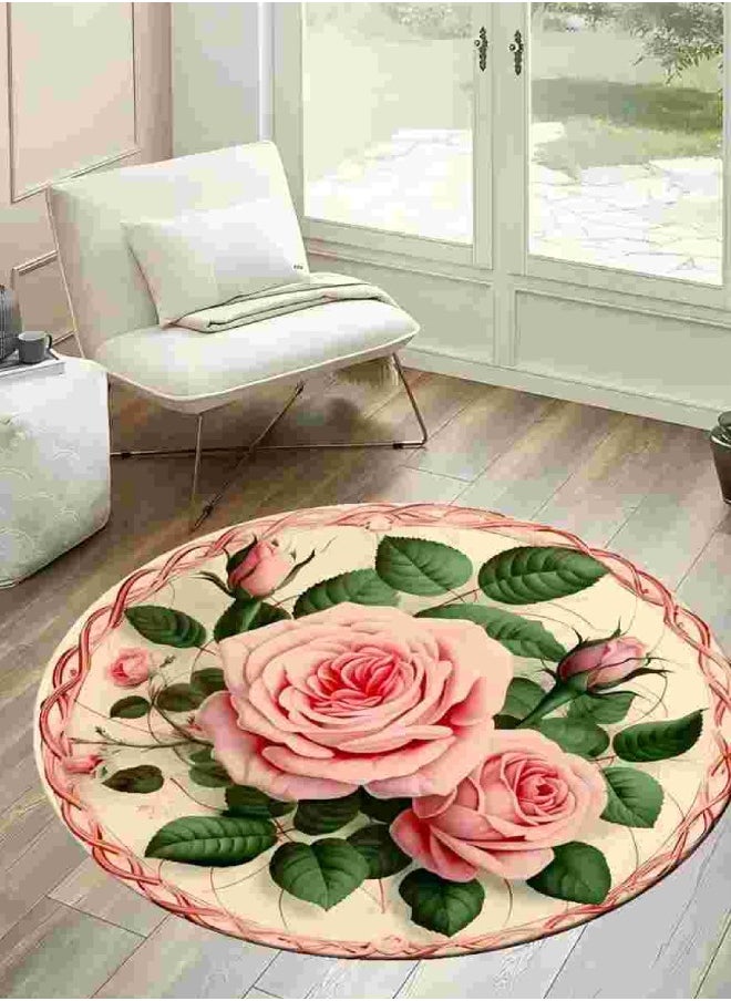 3D Flower Decorative Antiskid Round Mat Multicolour Red Flower 80*80cm