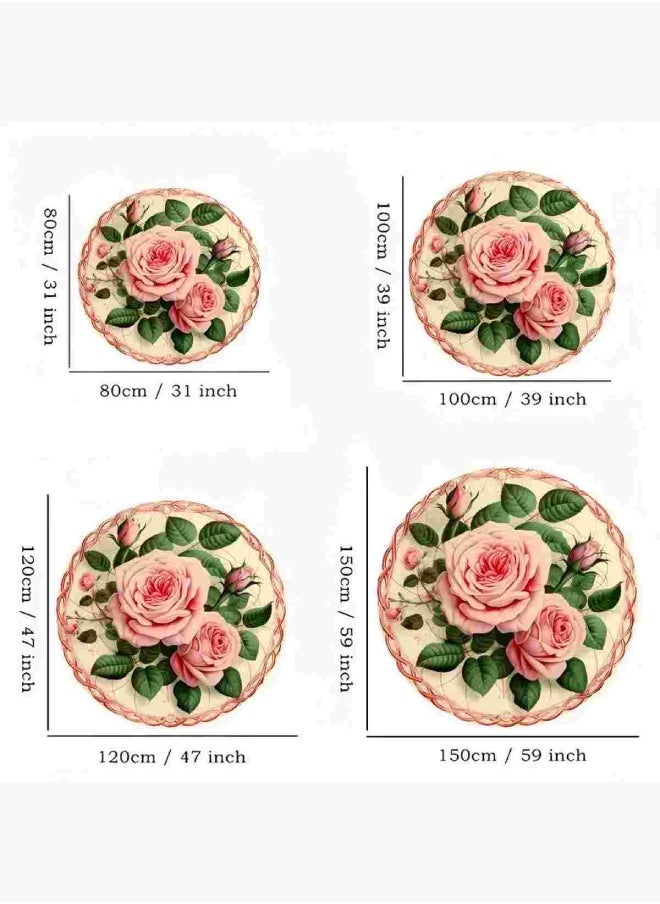 3D Flower Decorative Antiskid Round Mat Multicolour Red Flower 80*80cm