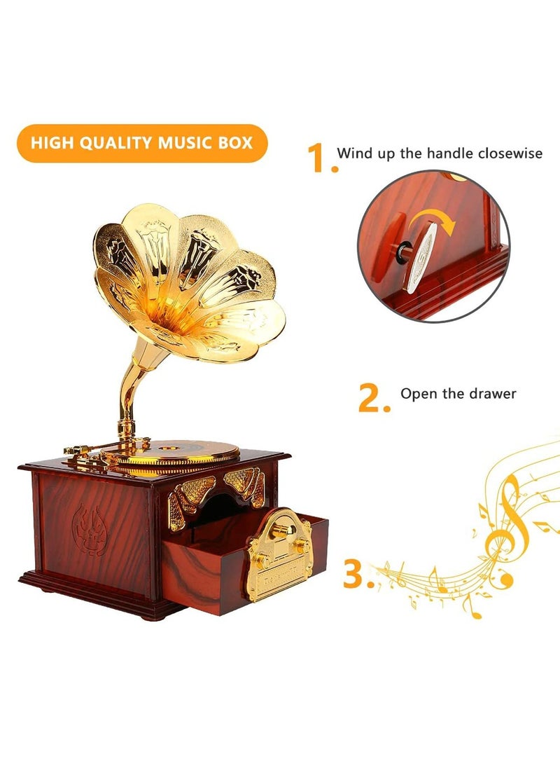 Music Box Music Jewelry Box Mechanical Music Box Suitable for Girl Girlfriend Daughter Retro Table Cafe Bar Home Decoration Birthday Valentine's Day Thanksgiving Gift