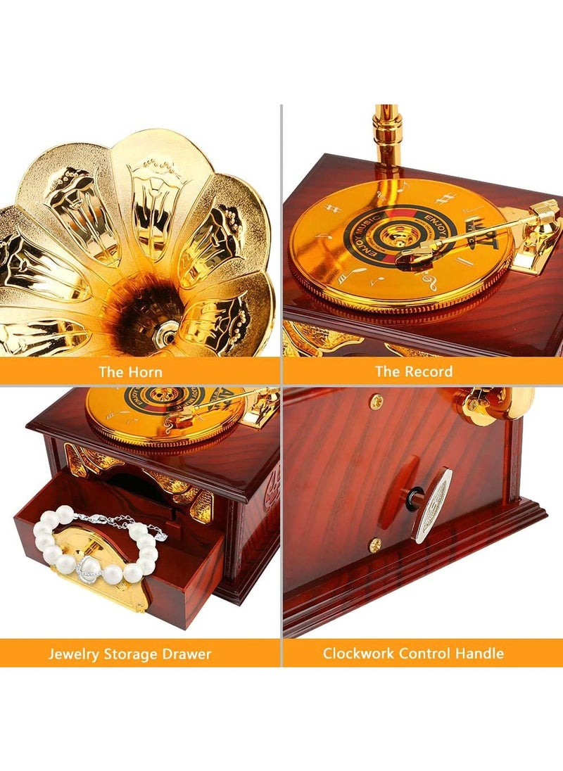 Music Box Music Jewelry Box Mechanical Music Box Suitable for Girl Girlfriend Daughter Retro Table Cafe Bar Home Decoration Birthday Valentine's Day Thanksgiving Gift