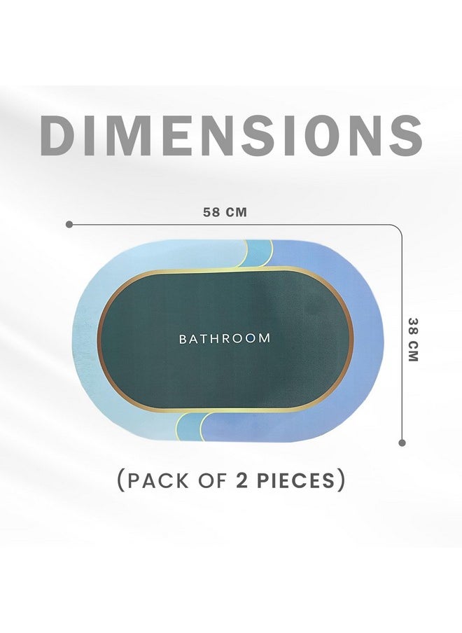 Yellow Weaves Anti Slip Water Soaking Floor Mat, Water Absorbent Non Slip Bath Mat, Quick Dry Mat for Bathroom, Door Mat for Home, Kitchen, Office, Kitchen (Oval, Pack of 2) - Malachite Green