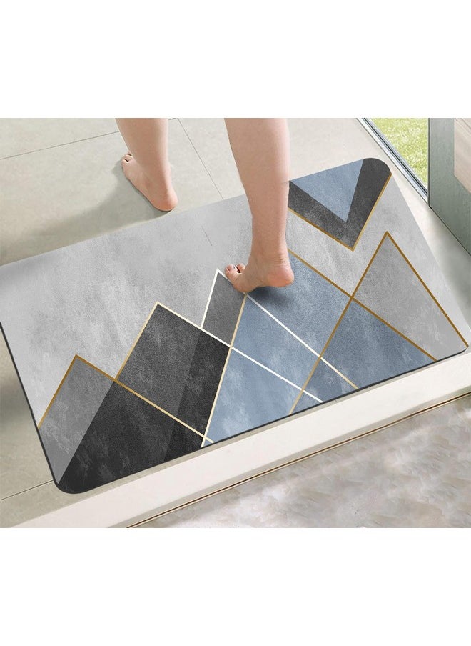 Yellow Weaves Anti Slip Water Soaking Floor Mat, Water Absorbent Non Slip Bath Mat, Quick Dry Mat for Bathroom, Door Mat for Home, Kitchen, Office, Kitchen (Pack of 2) - Geometric Blue