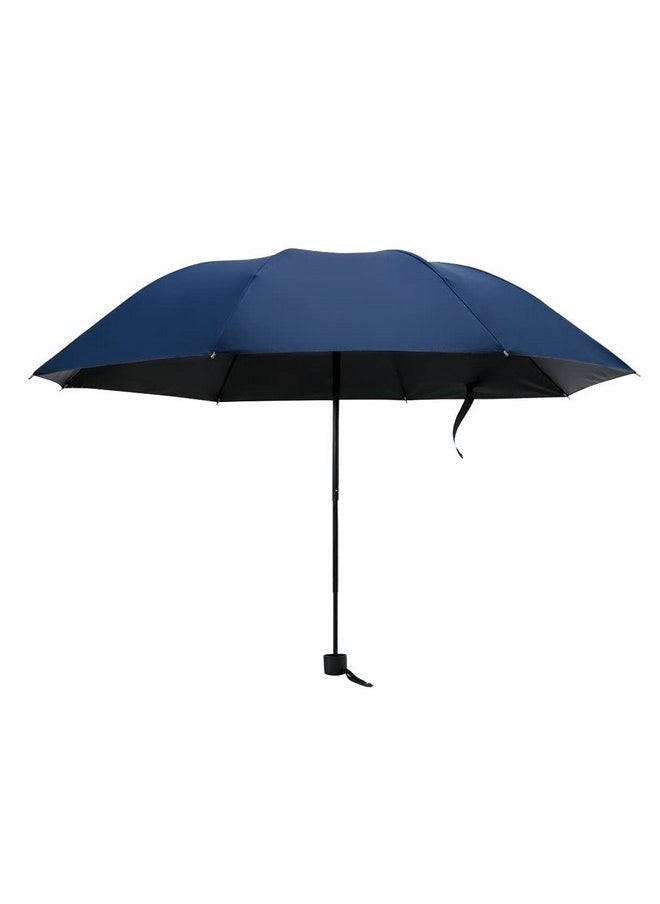 Kuber Industries 3 Fold Manual Umbrella | Windproof, Sunproof & Rainproof | with Polyester Canopy, Sturdy Steel Shaft & Wrist Straps | Easy to Hold & Carry | Umbrella for Women, Men & Kids |Blue