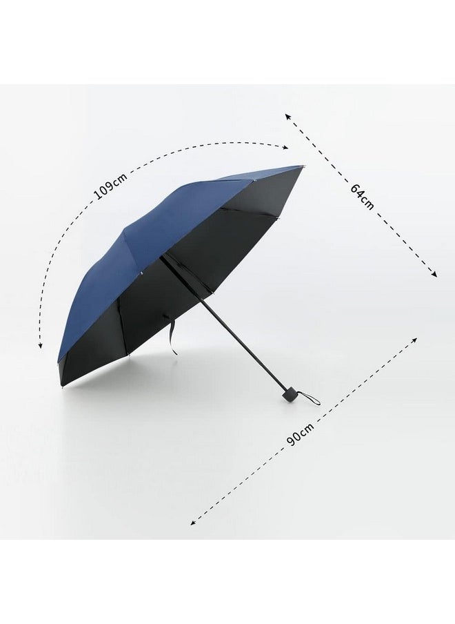 Kuber Industries 3 Fold Manual Umbrella | Windproof, Sunproof & Rainproof | with Polyester Canopy, Sturdy Steel Shaft & Wrist Straps | Easy to Hold & Carry | Umbrella for Women, Men & Kids |Blue