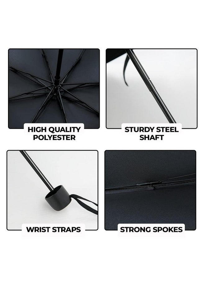 Kuber Industries 3 Fold Manual Umbrella | Windproof, Sunproof & Rainproof | with Polyester Canopy, Sturdy Steel Shaft & Wrist Straps | Easy to Hold & Carry | Umbrella for Women, Men & Kids |Blue