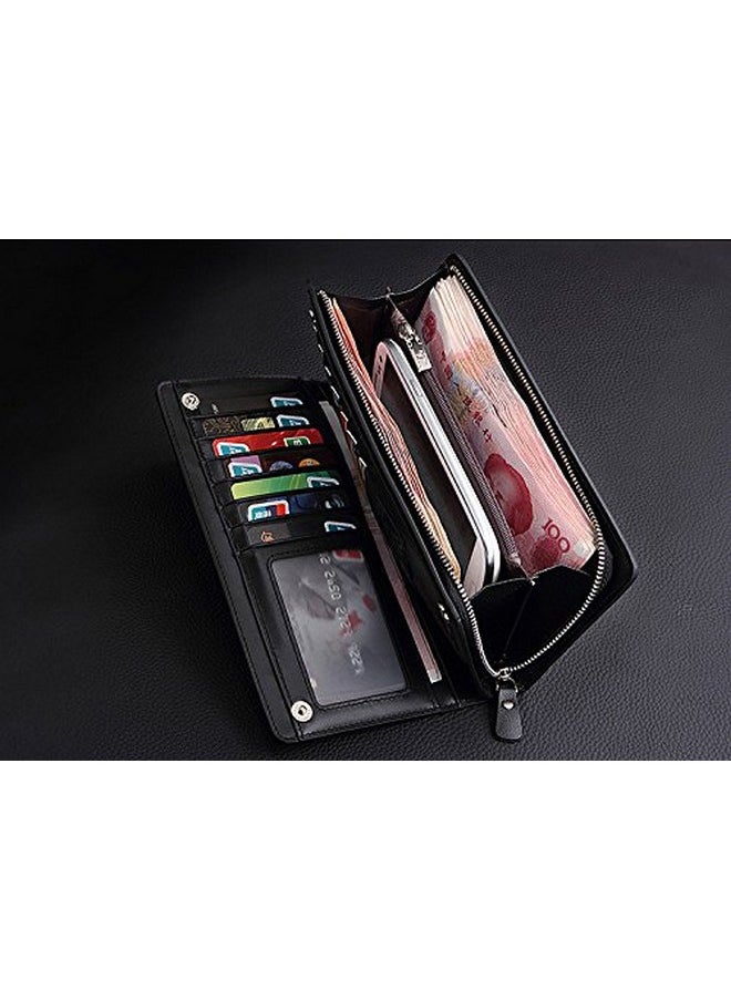 Elios Long Black PU Leather Wallet for Women (Black)