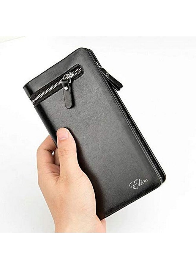 Elios Long Black PU Leather Wallet for Women (Black)