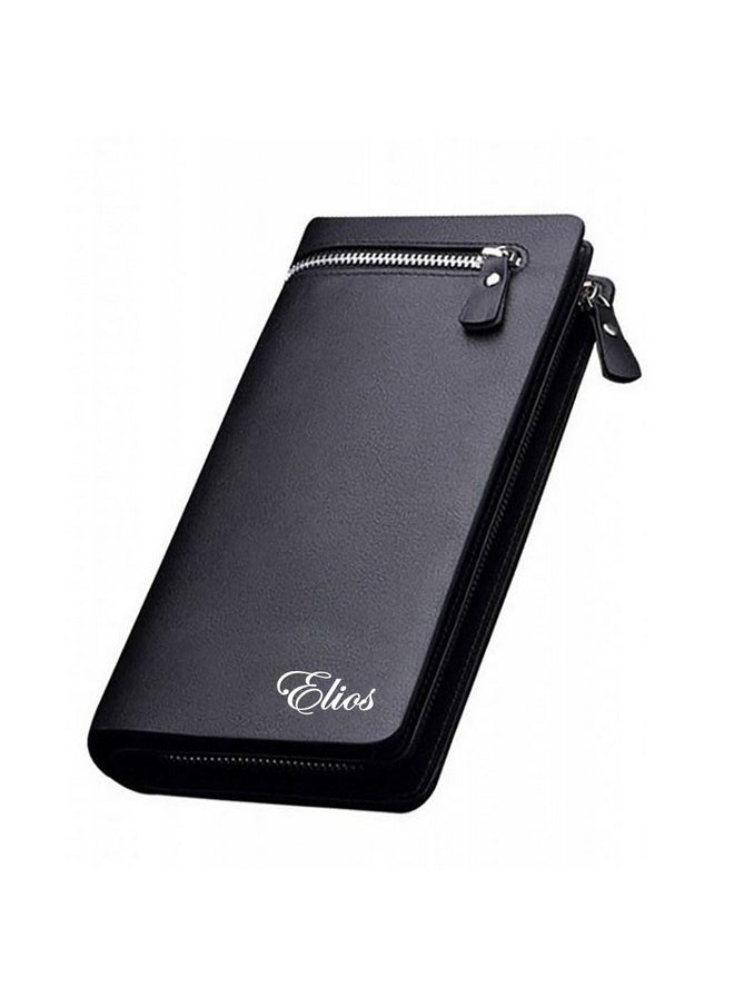 Elios Long Black PU Leather Wallet for Women (Black)