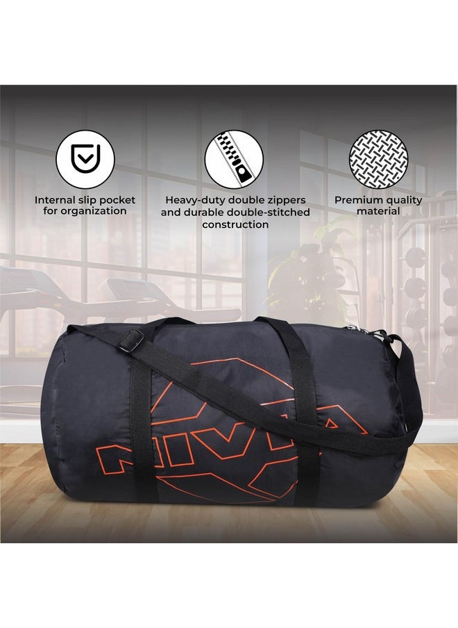 Nivia Enfold 2.0 Duffle Polyester Gym Bags/Adjustable Shoulder Bag for Men/Unisex Sports Carry Bag / 18L Quick Access Pocket/Black - Orange (Black-Orange)