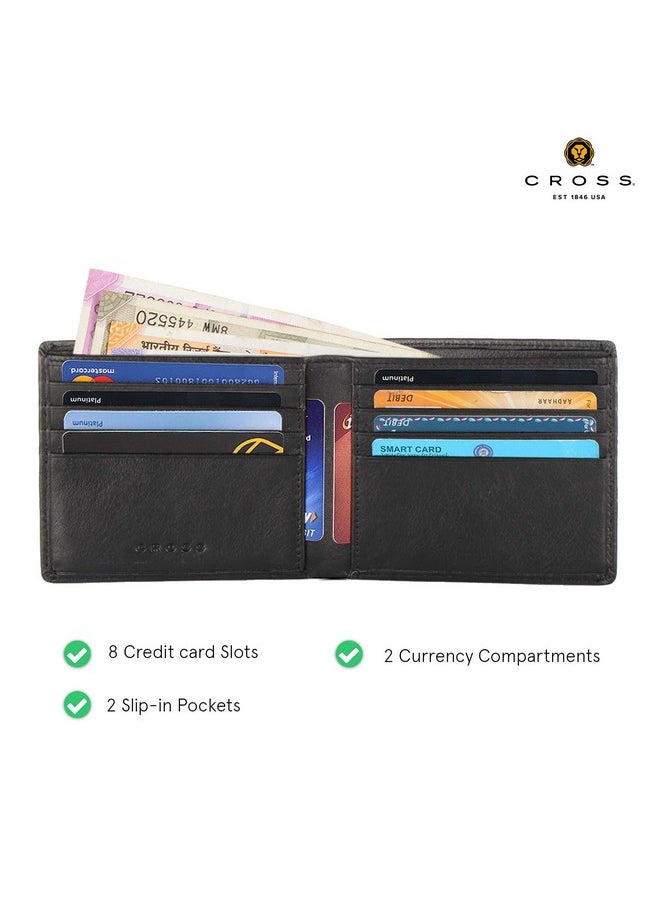 Cross Black Men's Wallet Stylish Genuine Leather Wallets for Men Latest Gents Purse with Card Holder Compartment (AC018121B)