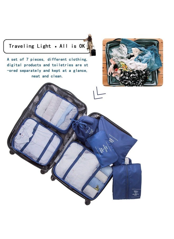 House of Quirk 7 Set Travel Organizer Bag 3 Packing Cubes + 3 Pouches + 1 Toiletry Organizer Bag (Dark Blue, Polyester), 28 Centimeters, 11 Centimeters