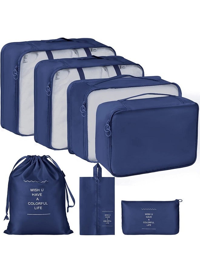 House of Quirk 7 Set Travel Organizer Bag 3 Packing Cubes + 3 Pouches + 1 Toiletry Organizer Bag (Dark Blue, Polyester), 28 Centimeters, 11 Centimeters