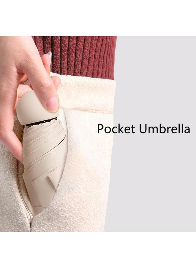 Mini Umbrella With Case For Men & Women (Manual Open) Compact Travelling Umbrella, Polyester & Uv Protection Fabric For Summer/Anti-Slip Handle- Use In Rain & Summer- 6 Frame (Beige)