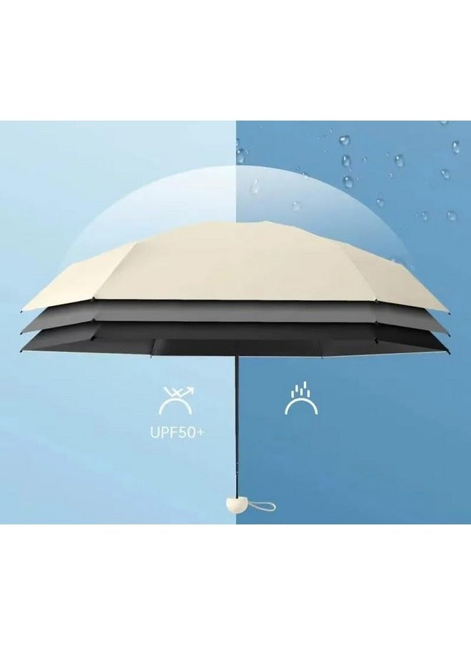 Mini Umbrella With Case For Men & Women (Manual Open) Compact Travelling Umbrella, Polyester & Uv Protection Fabric For Summer/Anti-Slip Handle- Use In Rain & Summer- 6 Frame (Beige)