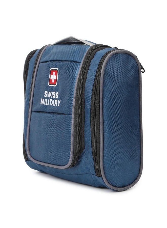 Swiss Military Toiletry Bag for Men, Women| Makeup Pouch for Travelling, Travel Organizer, Water Resistant, Premium Polyester, Multiple Compartments with Quick Access Pocket, Durable Zippers,Blue,1