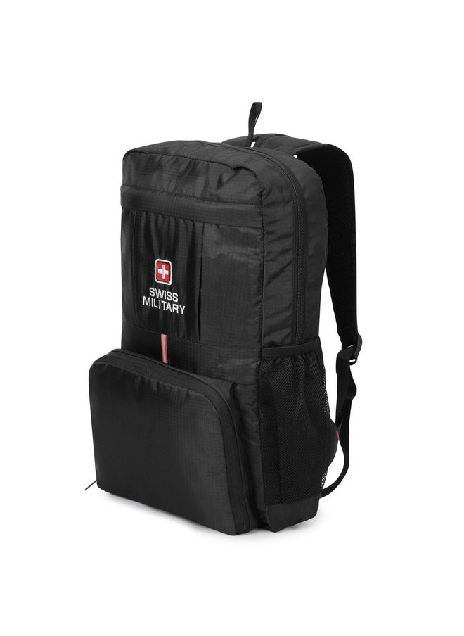 Swiss Military Foldable Backpack, Foldable Bag for Travel for Men, Women,Kids|Space Saving & Durable, Lightweight|Travel Backpack for Men, Bagpacker Bag for Men, 13.2L, Black, 1