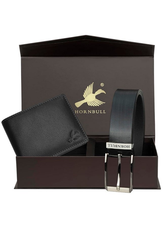 HORNBULL Mens Gift Combo Black Wallet and Belt | RFID Wallet Gift Combo for Men | Wallet for Men BW104118 (Black Wallet+Black Belt)