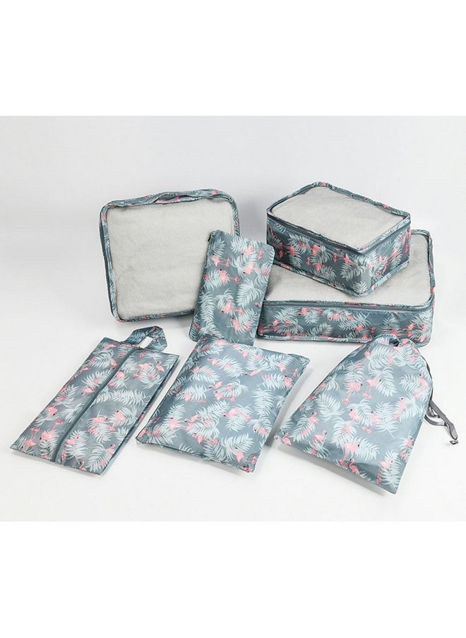 House of Quirk Polyester 7 Set Packing Cubes Luggage Packing Organizers For Travel Accessories (Grey Flamingo)