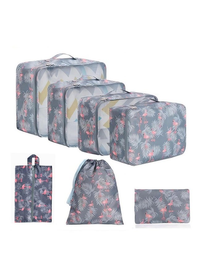 House of Quirk Polyester 7 Set Packing Cubes Luggage Packing Organizers For Travel Accessories (Grey Flamingo)