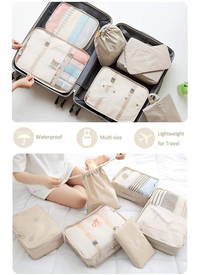 House of Quirk Polyester 9Pcs Set Travel Organizer Packing Cubes Lightweight Travel Luggage Organizers With Laundry Bag Or Toiletry Bag (), 30 Centimeters, 10 Centimeters, Beige