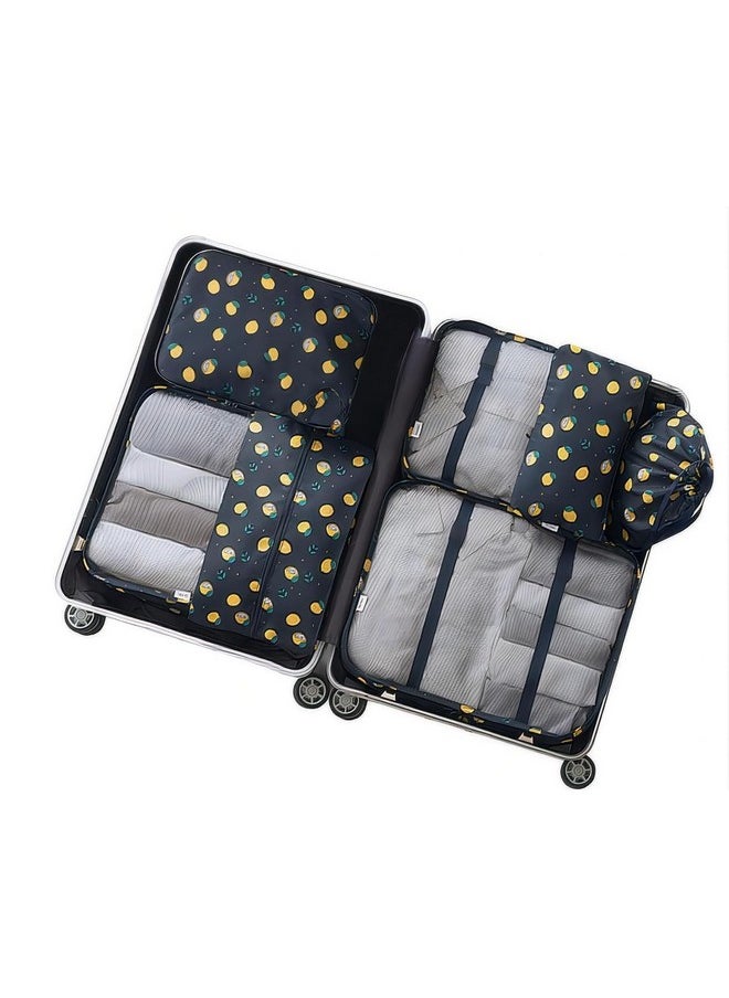 House of Quirk Polyester 7 Set Packing Cubes Luggage Packing Organizers For Travel Accessories (Black Lemon)