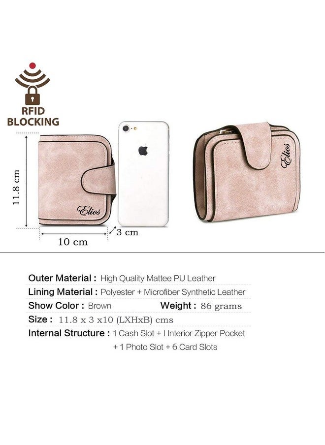 Elios Compact Soft PU Leather Ladies Small Pocket Wallet RFID Blocking | Credit Card Holder |Organizer |Purse |Wallet for Women and Girls with 6 Card Slots (Pink)