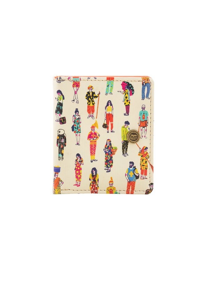 Chumbak Women's Mini Wallet |People of India Collection | Vegan Leather rectangle Wallet for Women | Ladies Purse with Button lock |Card & Currency Slots with Transparent ID Window - Off White