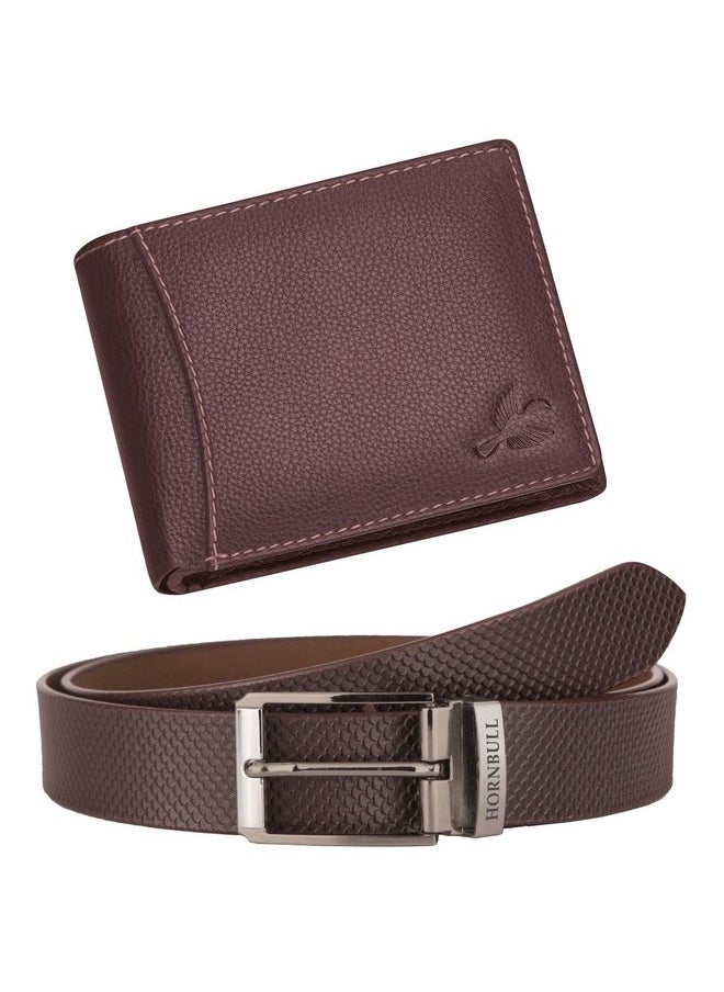 HORNBULL Mens Combo Brown Wallet and Brown Belt | Gift Combo Set for Mens | RFID Genuine Leather Wallet Combo BW6995