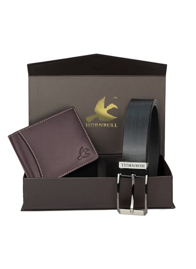HORNBULL Mens Combo Brown Wallet and Black Belt | Genuine Leather Wallet for Men | RFID Combo Wallet Gift Hamper BW10495