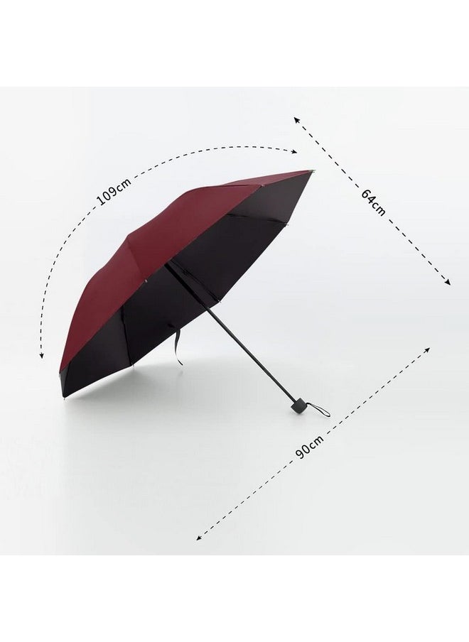 Kuber Industries 3 Fold Manual Umbrella | Windproof, Sunproof & Rainproof | With Polyester Canopy, Sturdy Steel Shaft & Wrist Straps | Easy to Hold & Carry | Umbrella for Women, Men & Kids |Red