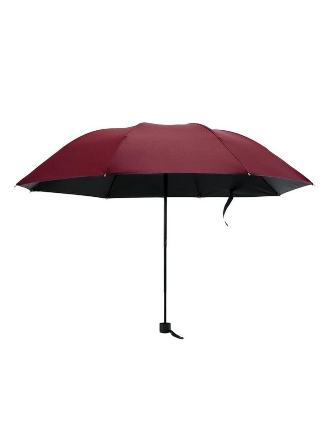 Kuber Industries 3 Fold Manual Umbrella | Windproof, Sunproof & Rainproof | With Polyester Canopy, Sturdy Steel Shaft & Wrist Straps | Easy to Hold & Carry | Umbrella for Women, Men & Kids |Red