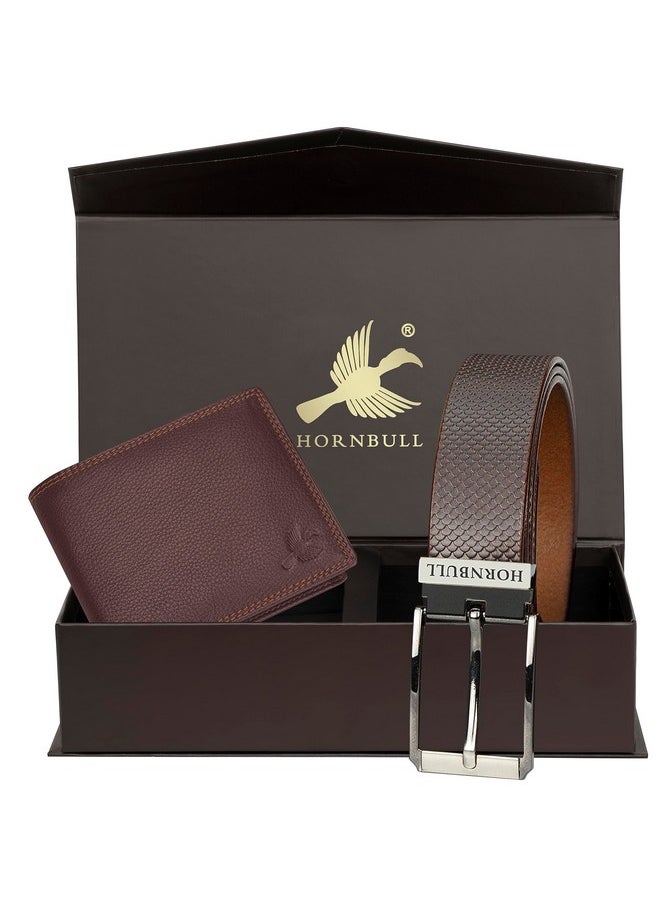 HORNBULL Men's Brown Wallet and Belt Combo | Gift Set for Men | Mens Leather Wallet | Wallets Men Leather BW69187