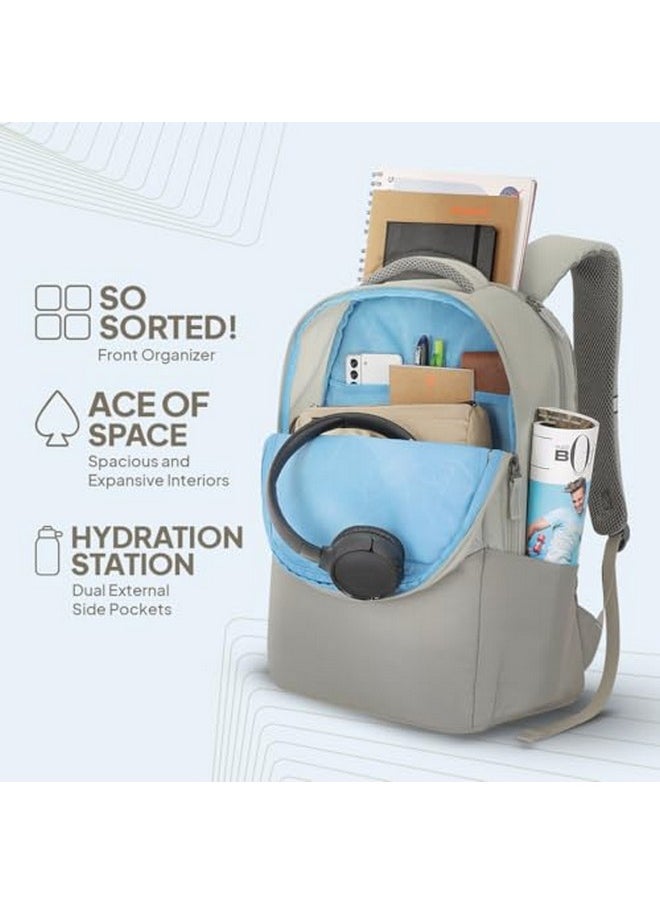 American Tourister New Bounce Style 01, 27L Volume College Backpack with Front Organizer and Spacious Interiors for Men & Women - Beige
