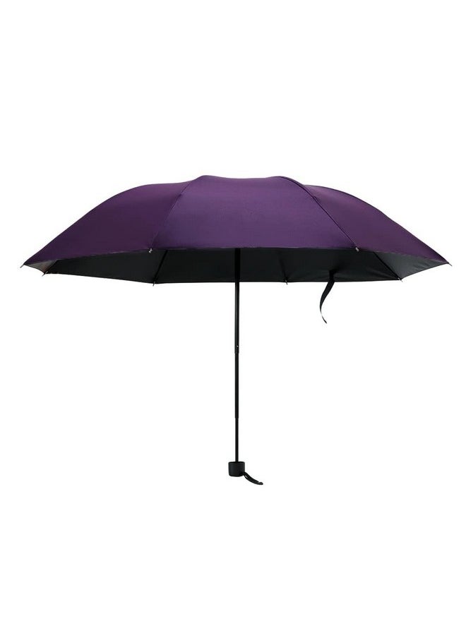 Kuber Industries 3 Fold Manual Umbrella | Windproof, Sunproof & Rainproof | With Polyester Canopy, Sturdy Steel Shaft & Wrist Straps | Easy to Hold & Carry | Umbrella for Women, Men & Kids |Purple