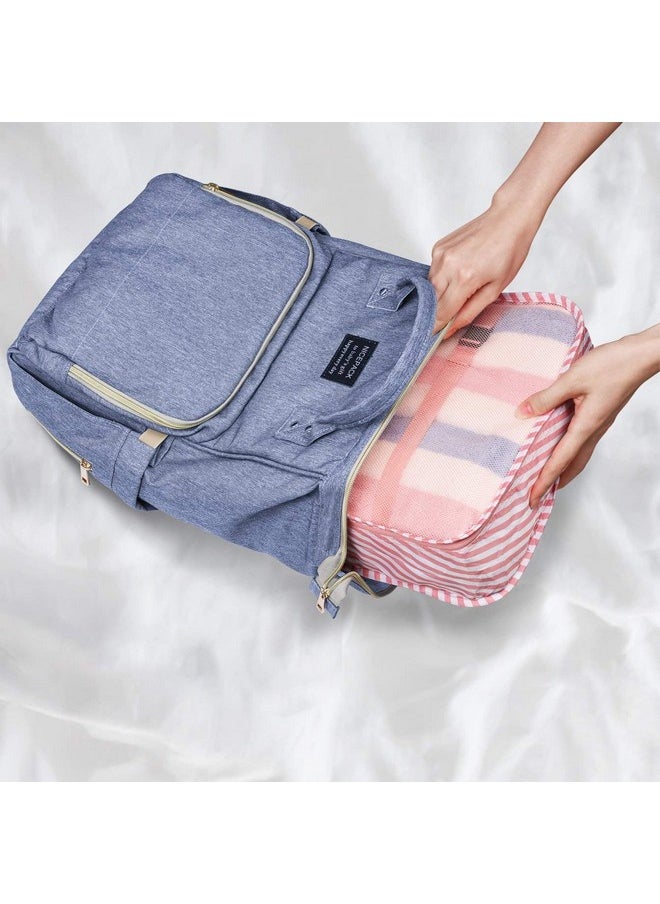 House of Quirk Nylon 7 Set Travel Organizer Bag 3 Packing Cubes + 3 Pouches + 1 Toiletry Organizer Bag, (Pink Stripes), 31 Centimeters