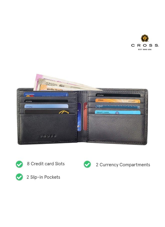 Cross Leather Men's Wallet, Gents Leather Purse with Card Solts | Black