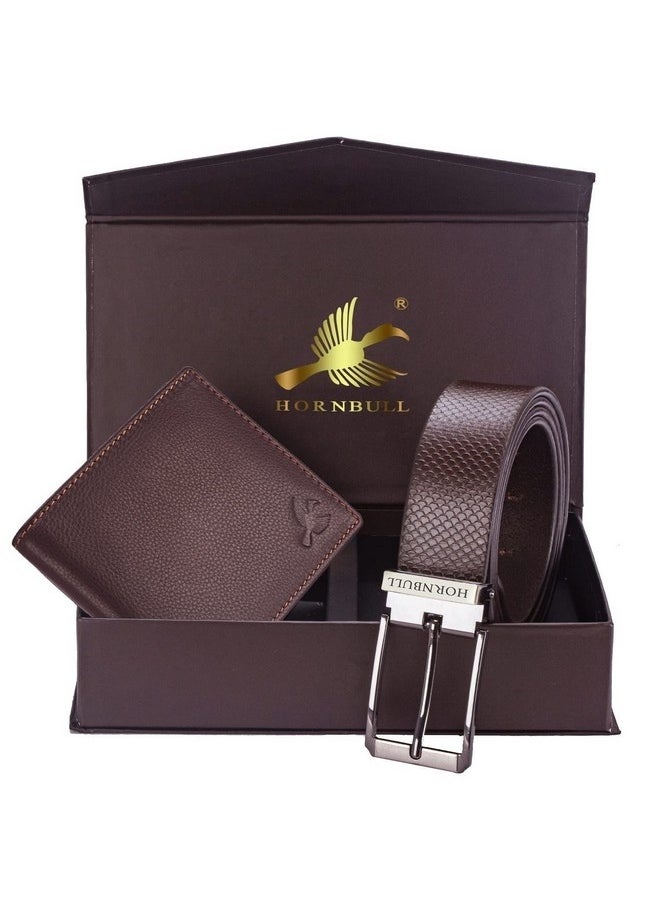 HORNBULL Mens Combo Brown Wallet and Belt | Gift Set for Men | Gift Hamper for Boys | Wallets Men Leather BW 69117