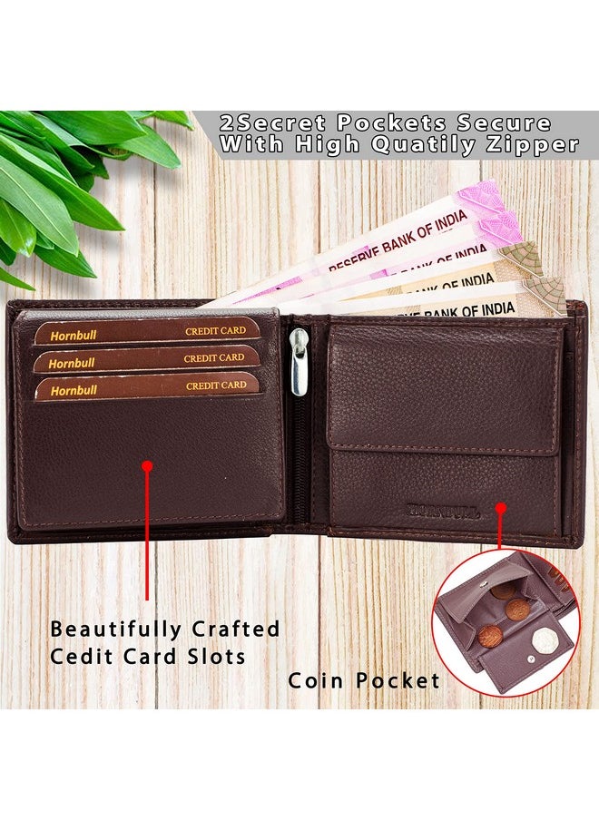 HORNBULL Mens Gift Combo Brown Wallet and Brown Belt | RFID Wallet for Men | Genuine Leather Men's Combo BW3095