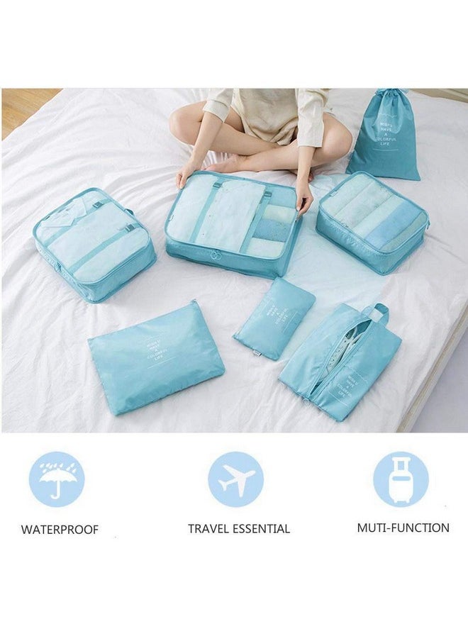 House of Quirk Polyester 7 Set Packing Cubes Luggage Packing Organizers For Travel Accessories (Light Blue), 12 Cm,27.99Cm