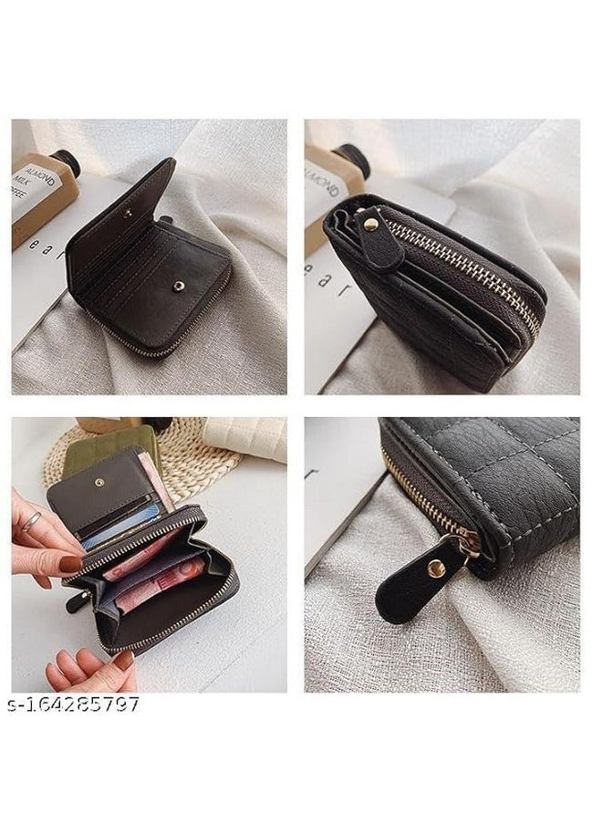 SYGA Black/PU Leather/Square Design/Bifold Wallet/Card Holder/Clutch/Purse for Women/Ladies/Female/Size: 11 * 9 cm