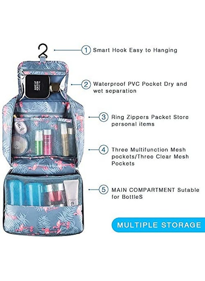 House of Quirk Hanging 18 Cms Travel Toiletry Kit Bag Cosmetic Makeup Bag Organizer For Women And Girls (Grey Flamingo)