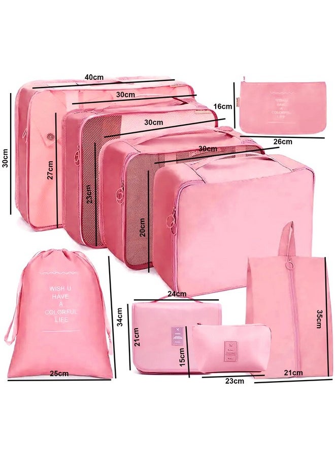 House of Quirk Polyester 9Pcs Set Travel Organizer Packing Cubes Lightweight Travel Luggage Organizers With Laundry Bag Or Toiletry Bag (Pink), 40 cm, 10 cm