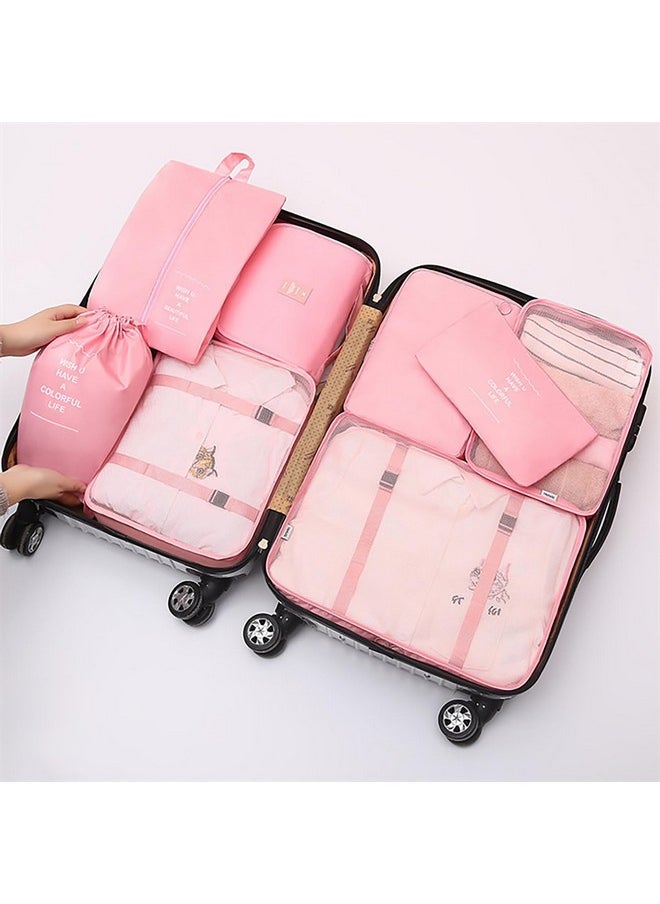 House of Quirk Polyester 9Pcs Set Travel Organizer Packing Cubes Lightweight Travel Luggage Organizers With Laundry Bag Or Toiletry Bag (Pink), 40 cm, 10 cm