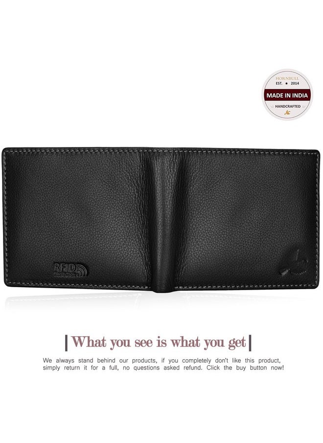 HORNBULL Men's Stylist Black Genuine Leather Wallet with RFID Protection | Branded Gift Wallet for Men