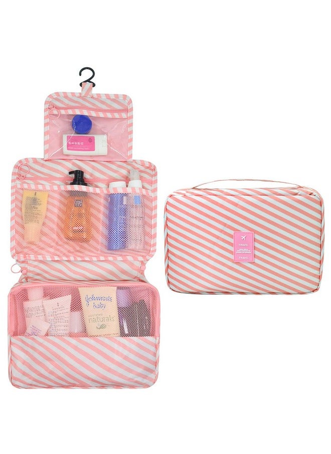 House of Quirk Canvas Striped 18 Cms Cosmetic Bag (L_Travel_Tokit_Pink_Stripes_Pink Stripes)