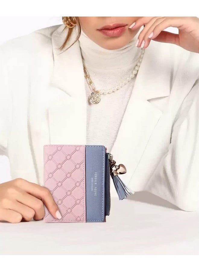 SYGA PU Leather Zipper Wallet for Women, Pink - Abstract Pattern