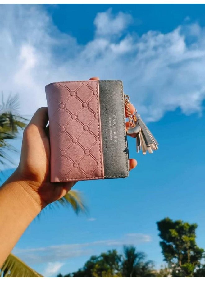 SYGA PU Leather Zipper Wallet for Women, Pink - Abstract Pattern