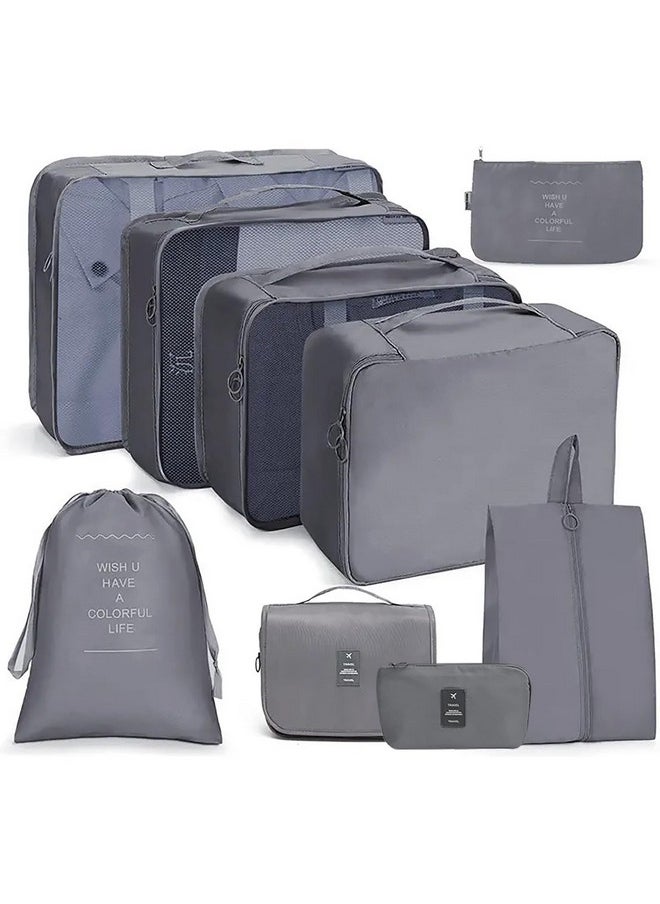 House of Quirk Polyester 9Pcs Set Travel Organizer Packing Cubes Lightweight Travel Luggage Organizers With Laundry Bag Or Toiletry Bag (Grey)