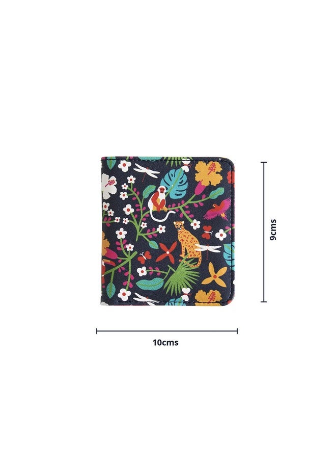 Chumbak Women's Mini Wallet| Madagascar Tales Collection|Vegan Leather Rectangle Wallet|Ladies Purse with Button Lock & Zipper Closure for Coins|Card & Currency Slots with Transparent ID Window-Blue